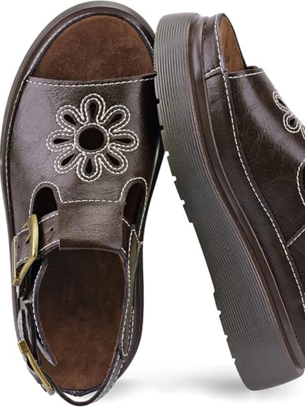 Platform Sandals for Women Chunky Ankle Buckle Casual Open Toe Comfortable Flowe